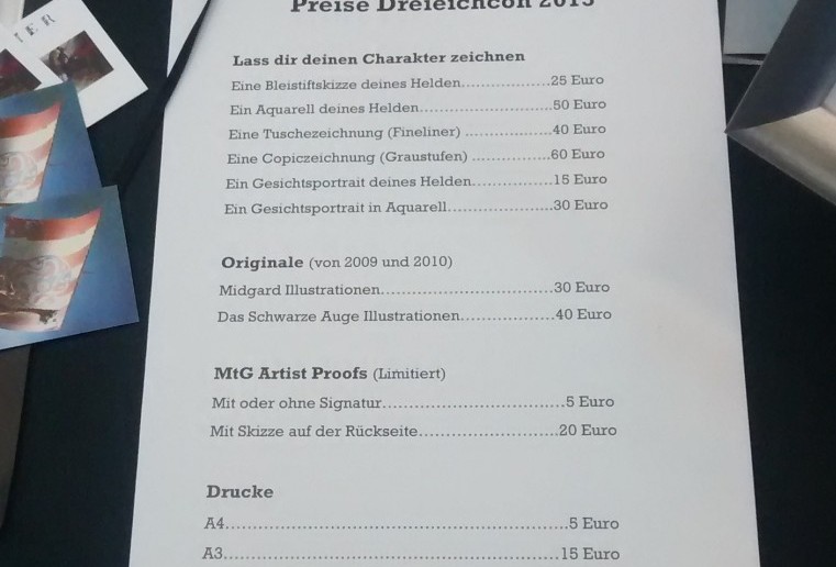 Preisliste für erwerbbare Artworks.