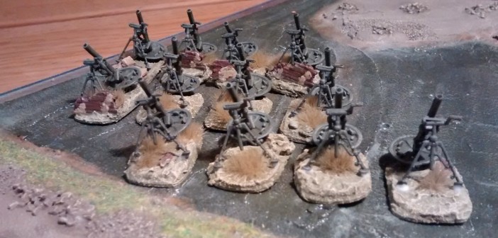 Die fertigen 120mm-Mörser auf ihren neuen Bases.