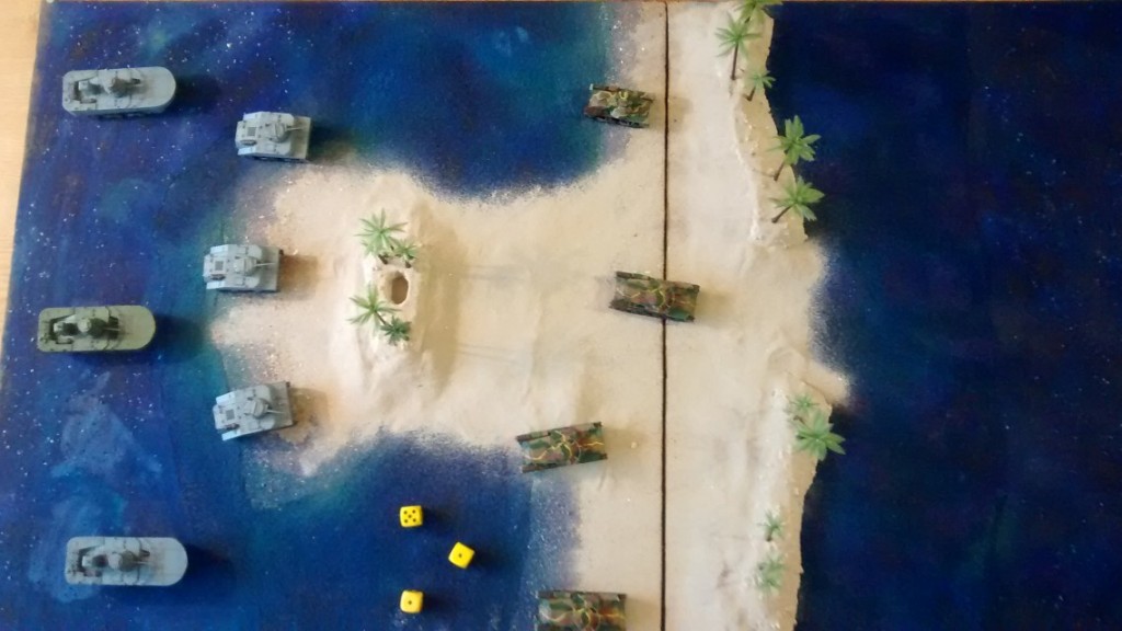 Hier die Draufsicht auf den Prototypen der bespielbaren Dioramenplatte "Schlacht um Wake Island"