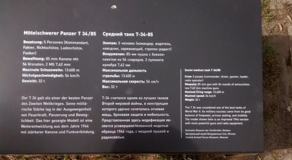 Tafel der technischen Daten zum T-34