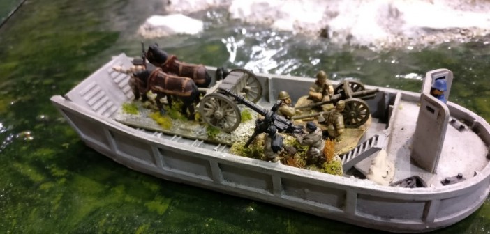 Die Diorama-Spielplatte der "Dortmund Amateur Wargamers" mit dem Thema "Landung japanischer Truppen im Pazifik"