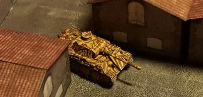 Der Panzer V Panther zieht zurück in die hintere Ecke der Fabrikanlage im Maßstab 1:285 (6mm)