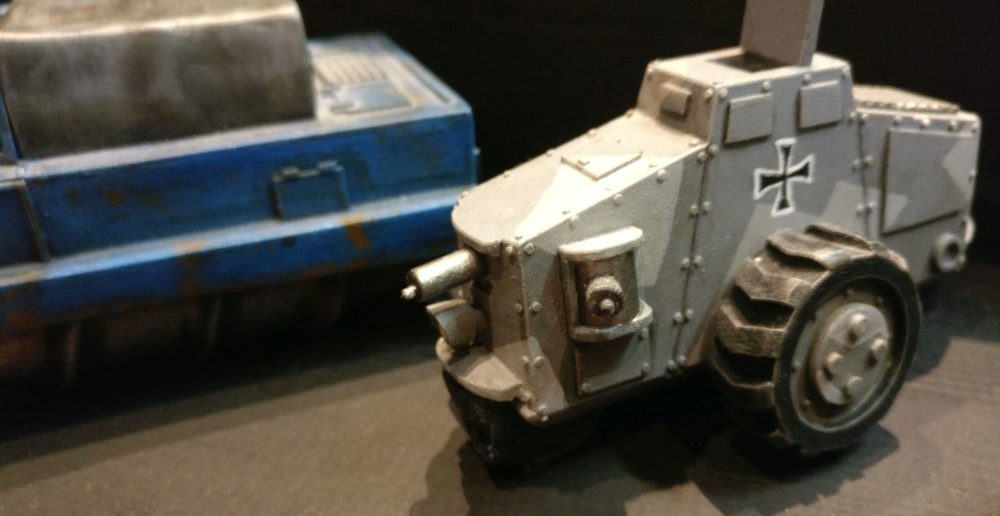 Die Rad-Variante des A7V. Steampunk machts möglich. Ich schätze mal eine BR von 15 und eine Behind-Omaha-Waffenstärke von 0,8 bis 0,9.