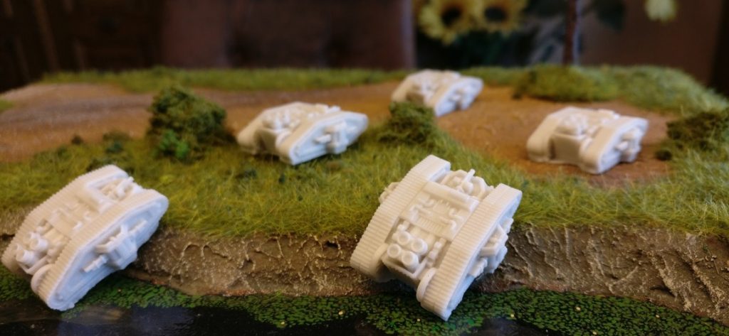 Ein steiler Hang ist kein Hindernis für den  Dystopian Wars MKII Class Medium Tank.