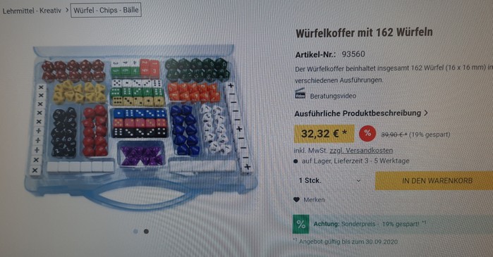 Würfel satt für 30 Tacken.