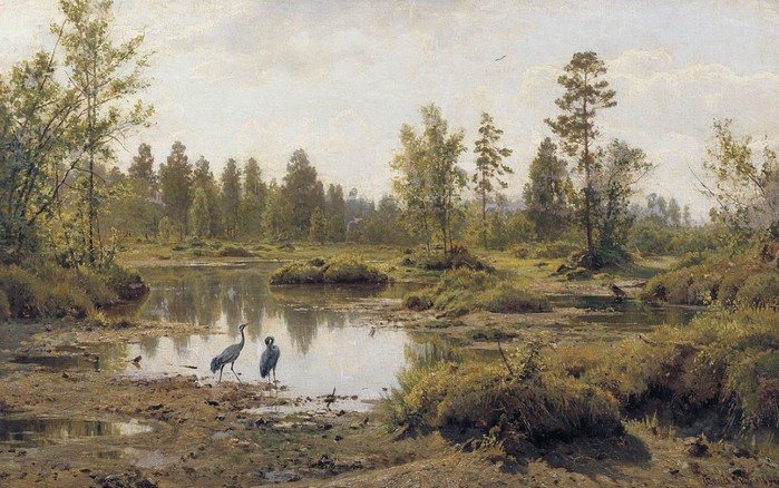 Typische Sumpflandschaft in einem Gemälde von Ivan Shishkin im Jahr 1890. Seit dem hatte sich dort nicht wirklich viel verändert, darf man annehmen.Typische Sumpflandschaft in einem Gemälde von Ivan Shishkin im Jahr 1890. Seit dem hatte sich dort nicht wirklich viel verändert, darf man annehmen.