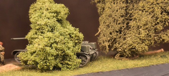 Die T-34 sind sehr handlich. Hier verschwindet er hinter einer Hecke des Shturmigarder Stadtwalds. Ist es doch ein 1:76er?