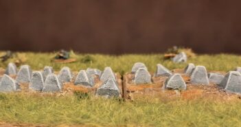 Drachenzähne: eine Höckerlinie als Panzersperre für den Spieltisch. Terrain Tiles für Westwall, Eifel und Siegfriedlinie