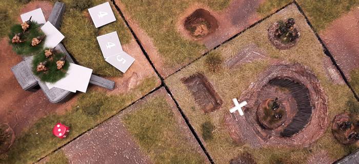 Die deutschen Panzergrenadiere erhalten kein "Opportunity Fire" von der Bunkerbesatzung. Diese hätte eine "4+" würfeln müssen.