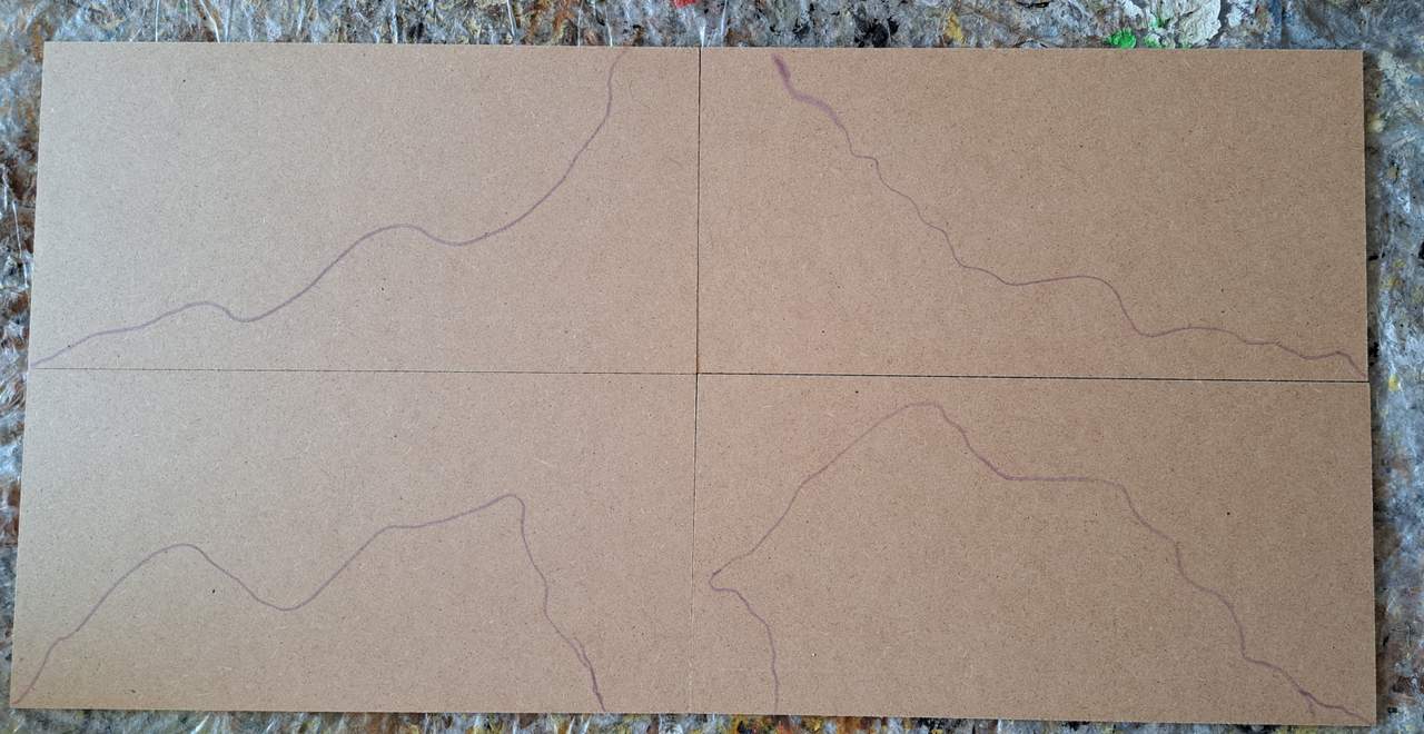 Die Terrain Tiles mit aufgezeichnetem Verlauf des geplanten Festlandes.