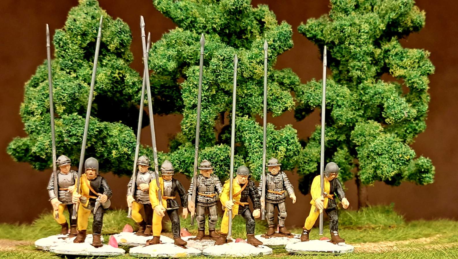 Die Pikeniere für den Kanton Uri in Rüstung und in Gelb-Schwarzer Uniform.