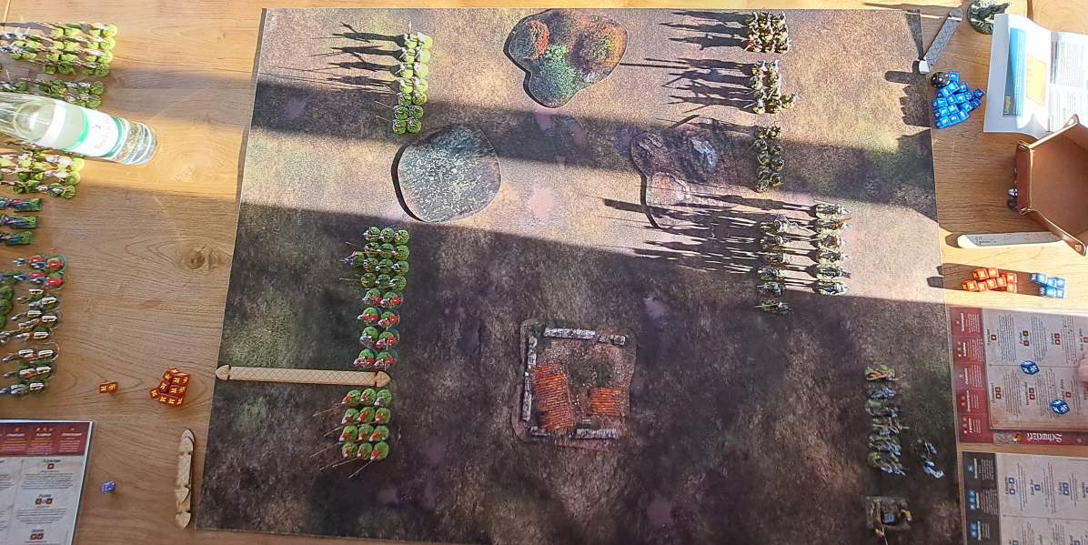 Das Spielfeld für die SAGA-Bättel "Schweizer" vs. "Bretonen" aus dem Buch "Ära der Ritter".